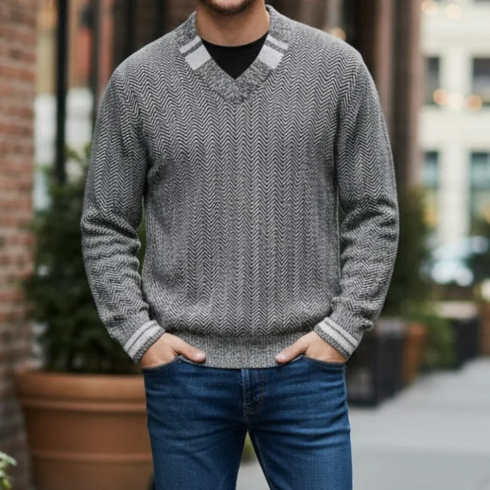 Diesel Vintage Tricot & Co. Wool Blend Herringbone V Neck Sweater